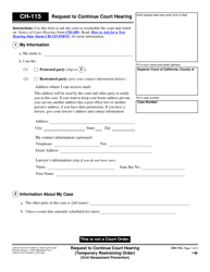 Form CH-115 Request to Continue Court Hearing (Temporary Restraining Order) (Civil Harassment Prevention) - California