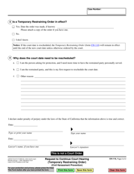 Form CH-115 Request to Continue Court Hearing (Temporary Restraining Order) (Civil Harassment Prevention) - California, Page 2