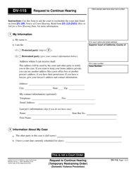 Document preview: Form DV-115 Request to Continue Hearing - California