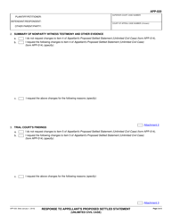 Form APP-020 Response to Appellant's Proposed Settled Statement (Unlimited Civil Case) - California, Page 2