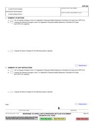 Form APP-020 Response to Appellant's Proposed Settled Statement (Unlimited Civil Case) - California, Page 3