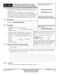 Document preview: Formulario GV-120 Respuesta a La Peticion De Orden De Restriccion De Violencia Armada - California (Spanish)