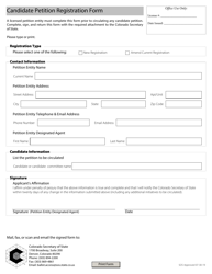 Document preview: Candidate Petition Registration Form for Licensed Entities - Colorado