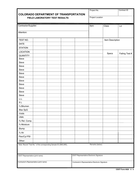 CDOT Form 626  Printable Pdf