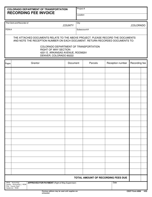 CDOT Form 696 Recording Fee Invoice - Colorado
