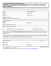 Document preview: CDOT Form 1434 General Authorization Agreement for Automatic Deposits (ACH Credits) - Colorado