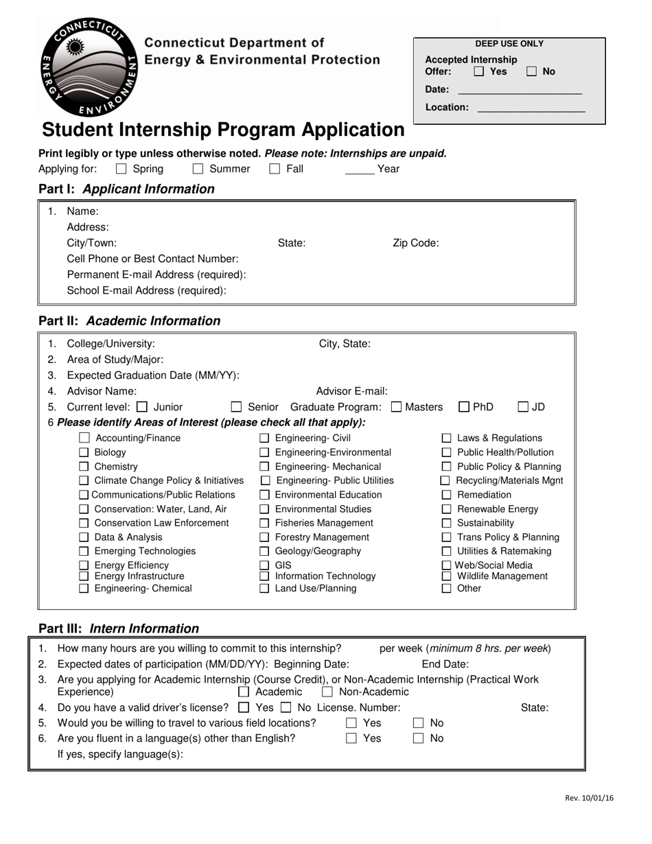 Student Internship Program Application - Connecticut, Page 1