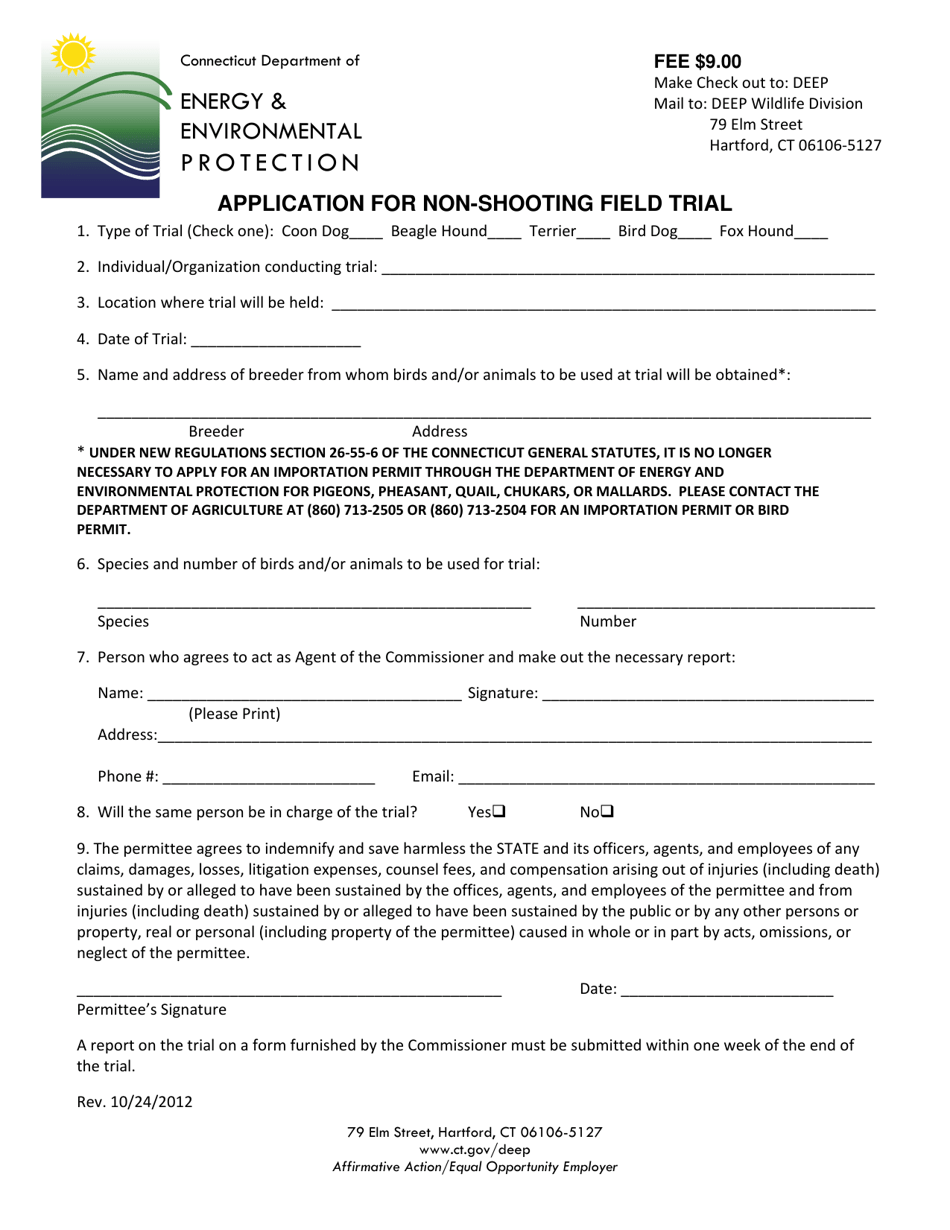 Application for Non-shooting Field Trial - Connecticut, Page 1