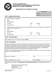 Document preview: Form DEP-WILD-APP-003 Application for Fur Buyer's License - Connecticut
