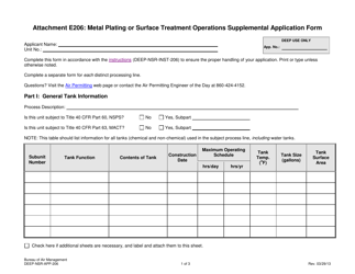 Document preview: Form DEEP-NSR-APP-206 Attachment E206 Metal Plating or Surface Treatment Operations Supplemental Application Form - Connecticut