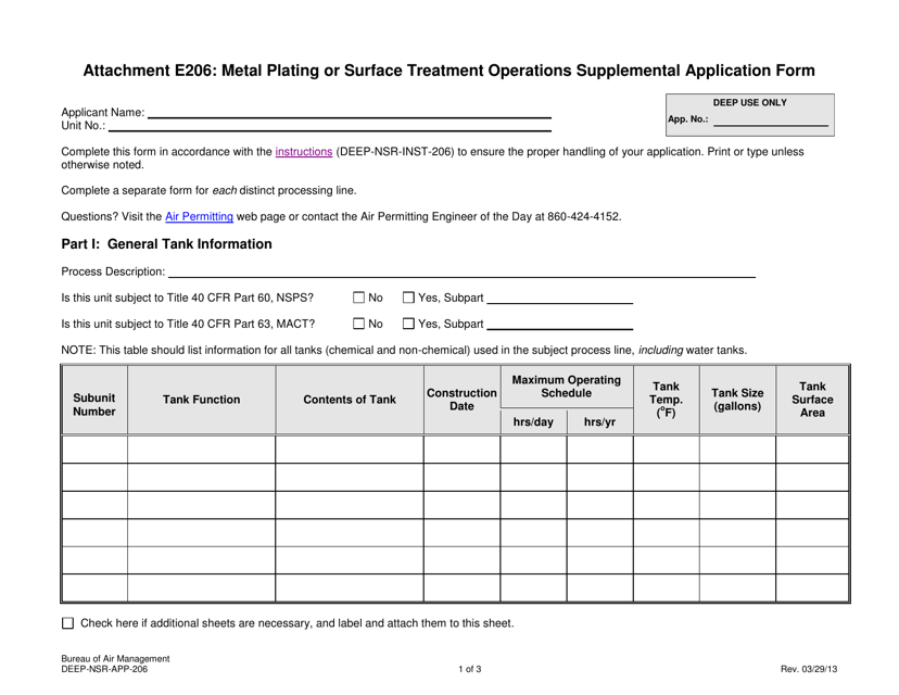 Form DEEP-NSR-APP-206 Attachment E206 Metal Plating or Surface Treatment Operations Supplemental Application Form - Connecticut