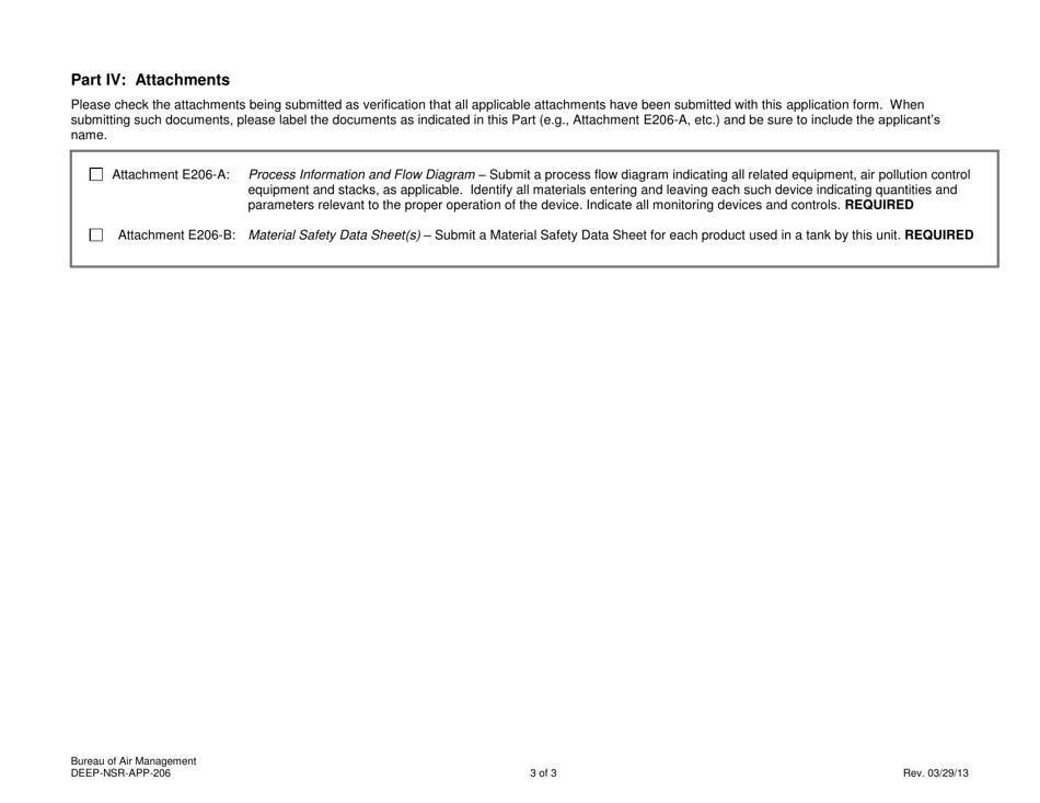 Form DEEP-NSR-APP-206 Attachment E206 Metal Plating or Surface Treatment Operations Supplemental Application Form - Connecticut, Page 3