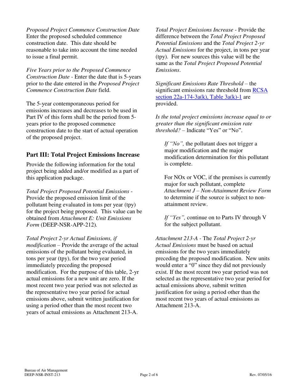 Instructions for Form DEEP-NSR-APP-213 Attachment H Major Modification Determination Form - Connecticut, Page 2