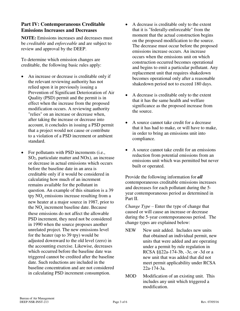 Instructions for Form DEEP-NSR-APP-213 Attachment H Major Modification Determination Form - Connecticut, Page 3