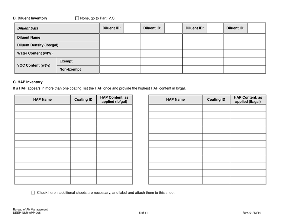 Form DEEP-NSR-APP-205 Attachment E-205 Surface Coating or Printing Operations Supplemental Application Form - Connecticut, Page 5