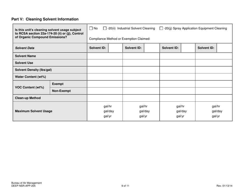 Form DEEP-NSR-APP-205 Attachment E-205 Surface Coating or Printing Operations Supplemental Application Form - Connecticut, Page 9