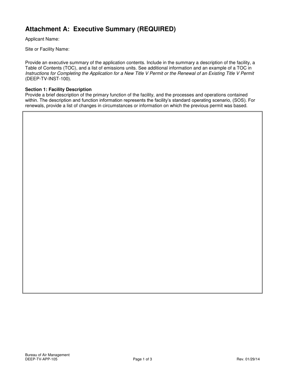 Form DEEP-TV-APP-105 Attachment A Executive Summary - Connecticut, Page 1