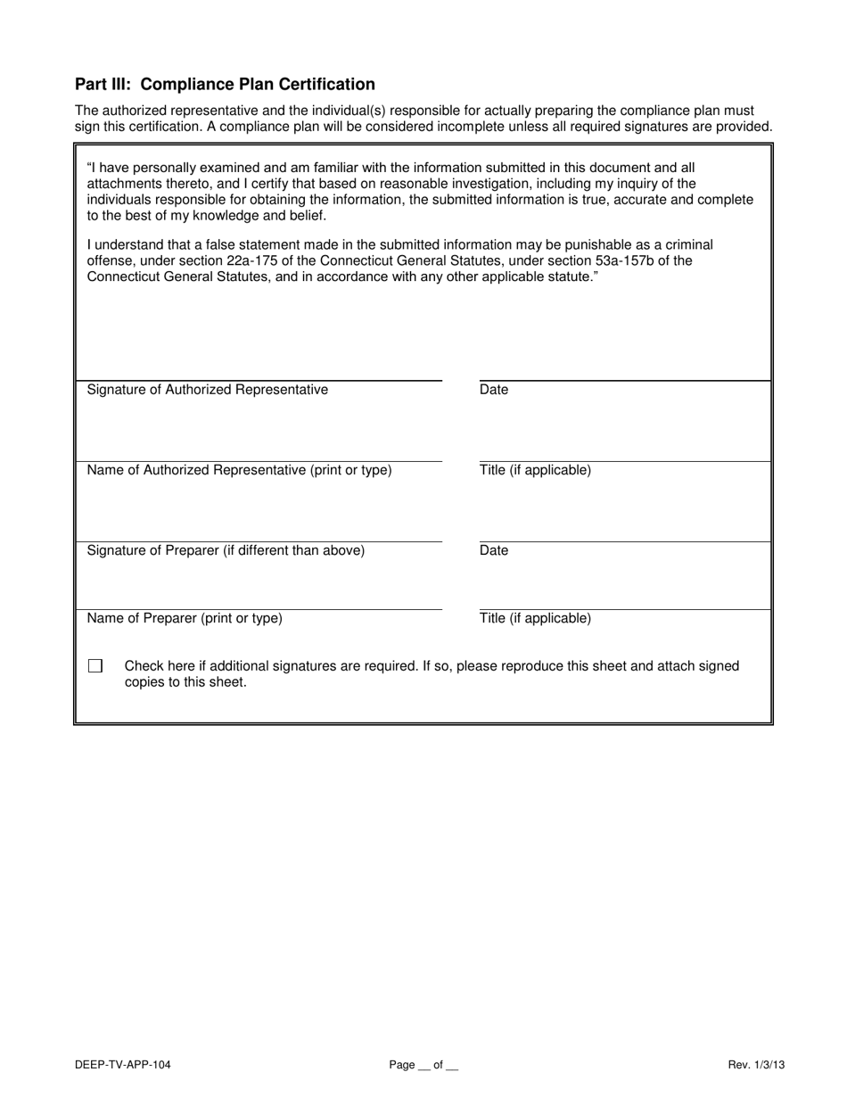 Form DEEP-TV-APP-104 Attachment G Title V Compliance Plan - Connecticut, Page 3