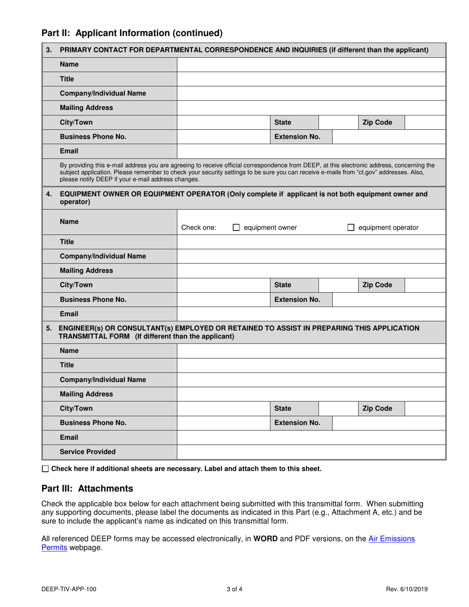 Form DEEP-TIV-APP-100 Title IV Permit Application Transmittal Form - Connecticut, Page 3