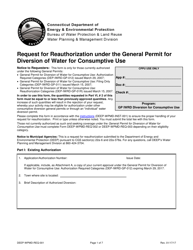 Form DEEP-WPMD-REQ-001 Request for Reauthorization Under the General Permit for Diversion of Water for Consumptive Use - Connecticut