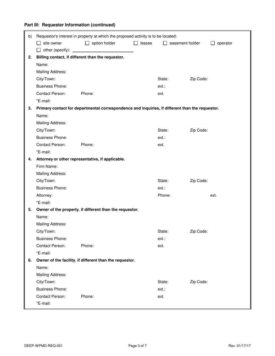 Form DEEP-WPMD-REQ-001 Request for Reauthorization Under the General Permit for Diversion of Water for Consumptive Use - Connecticut, Page 3