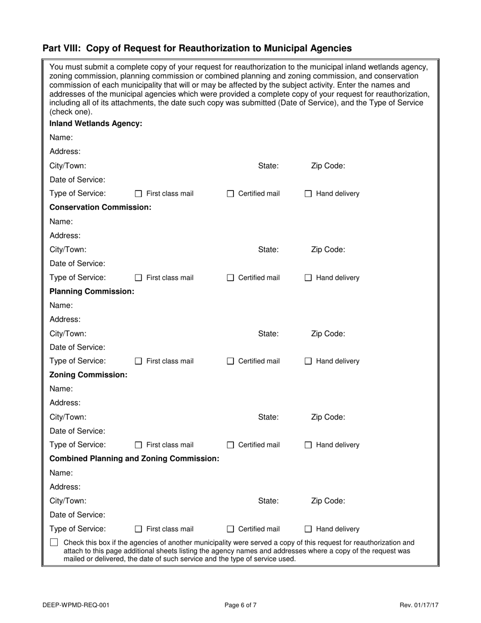 Form DEEP-WPMD-REQ-001 Request for Reauthorization Under the General Permit for Diversion of Water for Consumptive Use - Connecticut, Page 6