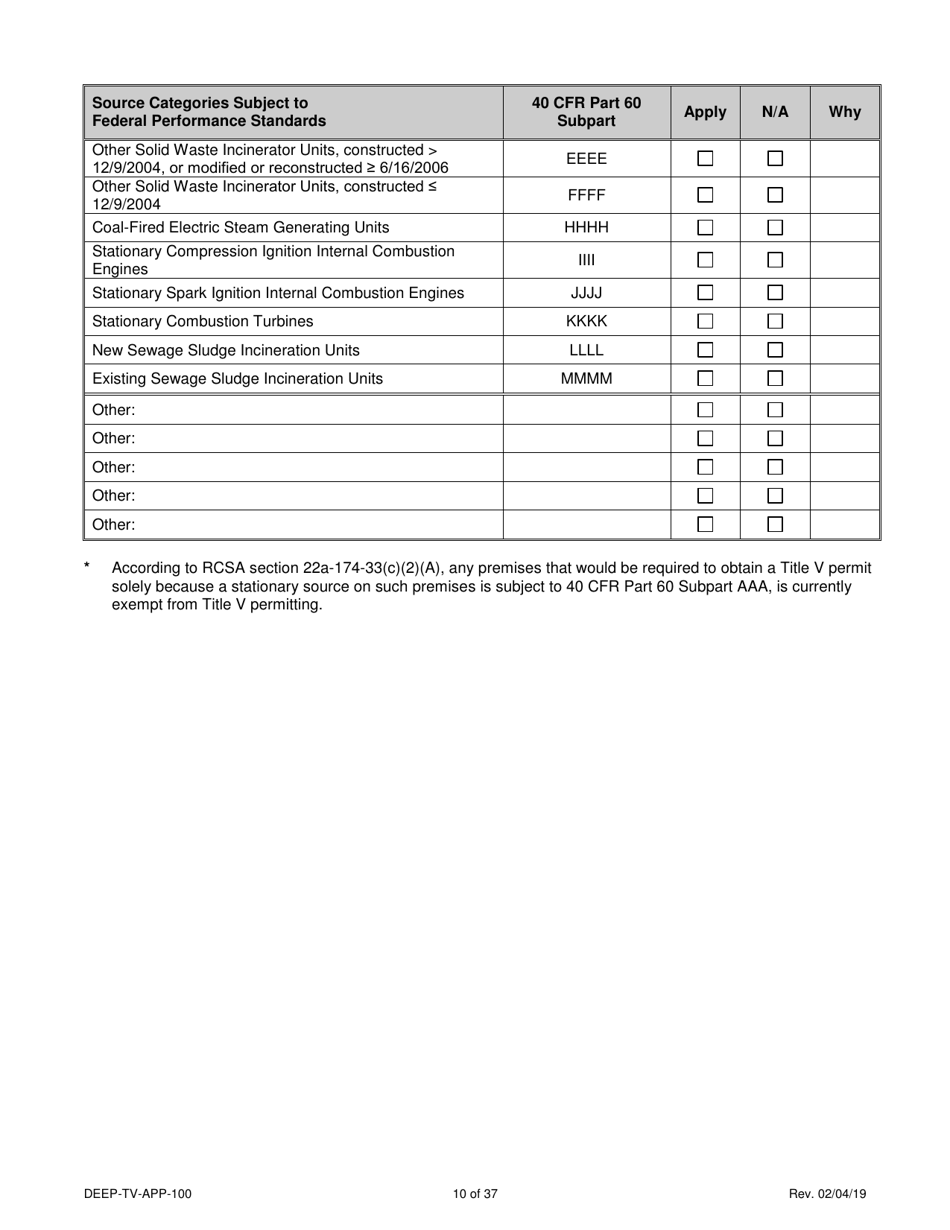 Form DEEP-TV-APP-100 New Title V Permit or Renewal of an Existing Title V Permit Application - Connecticut, Page 10