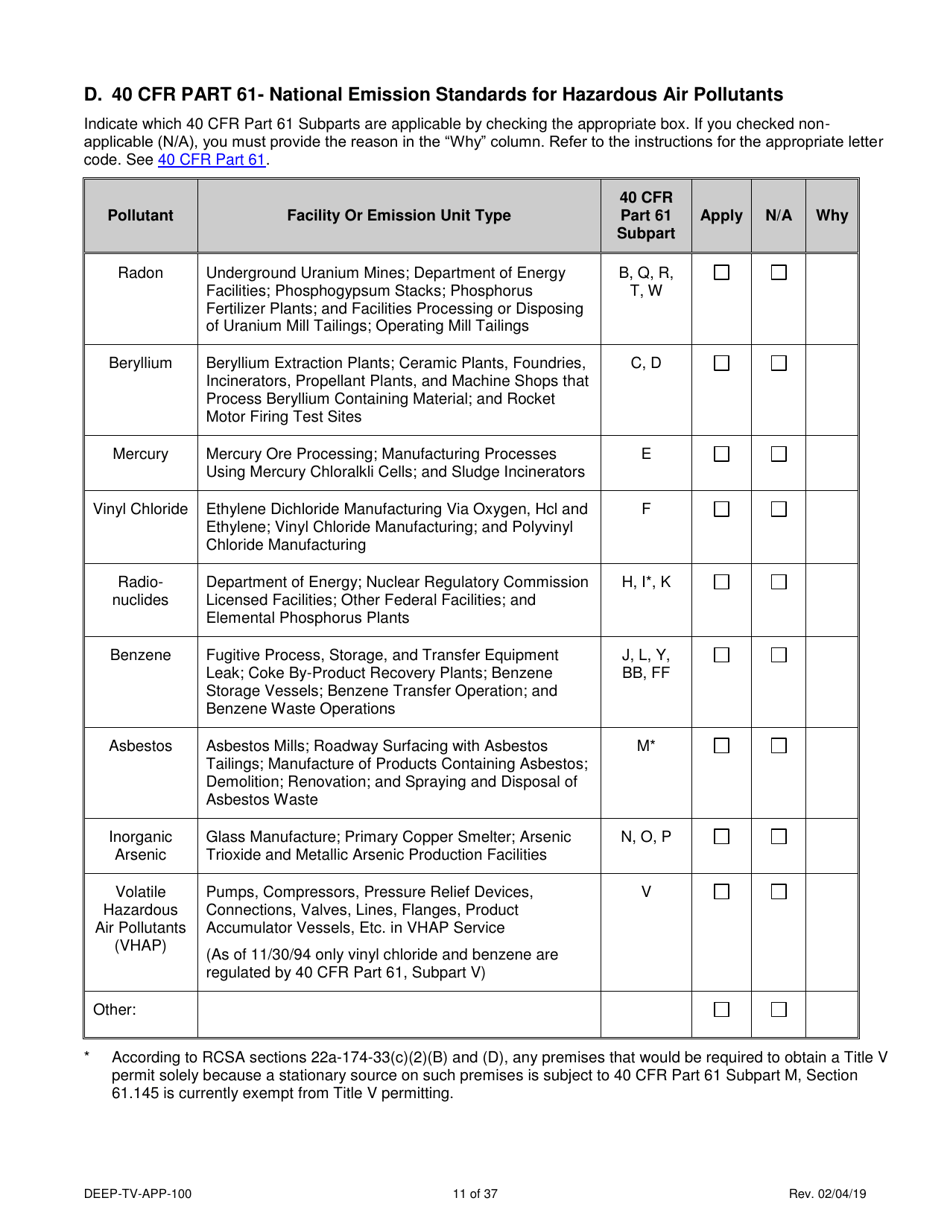 Form DEEP-TV-APP-100 New Title V Permit or Renewal of an Existing Title V Permit Application - Connecticut, Page 11
