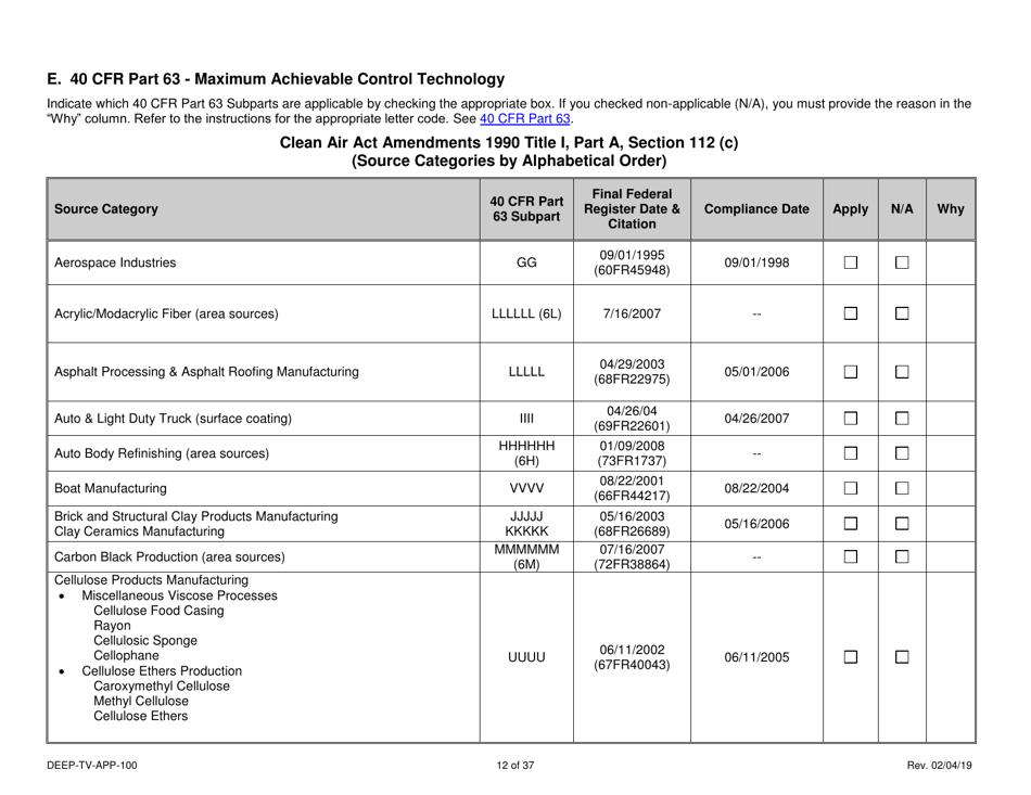 Form DEEP-TV-APP-100 New Title V Permit or Renewal of an Existing Title V Permit Application - Connecticut, Page 12