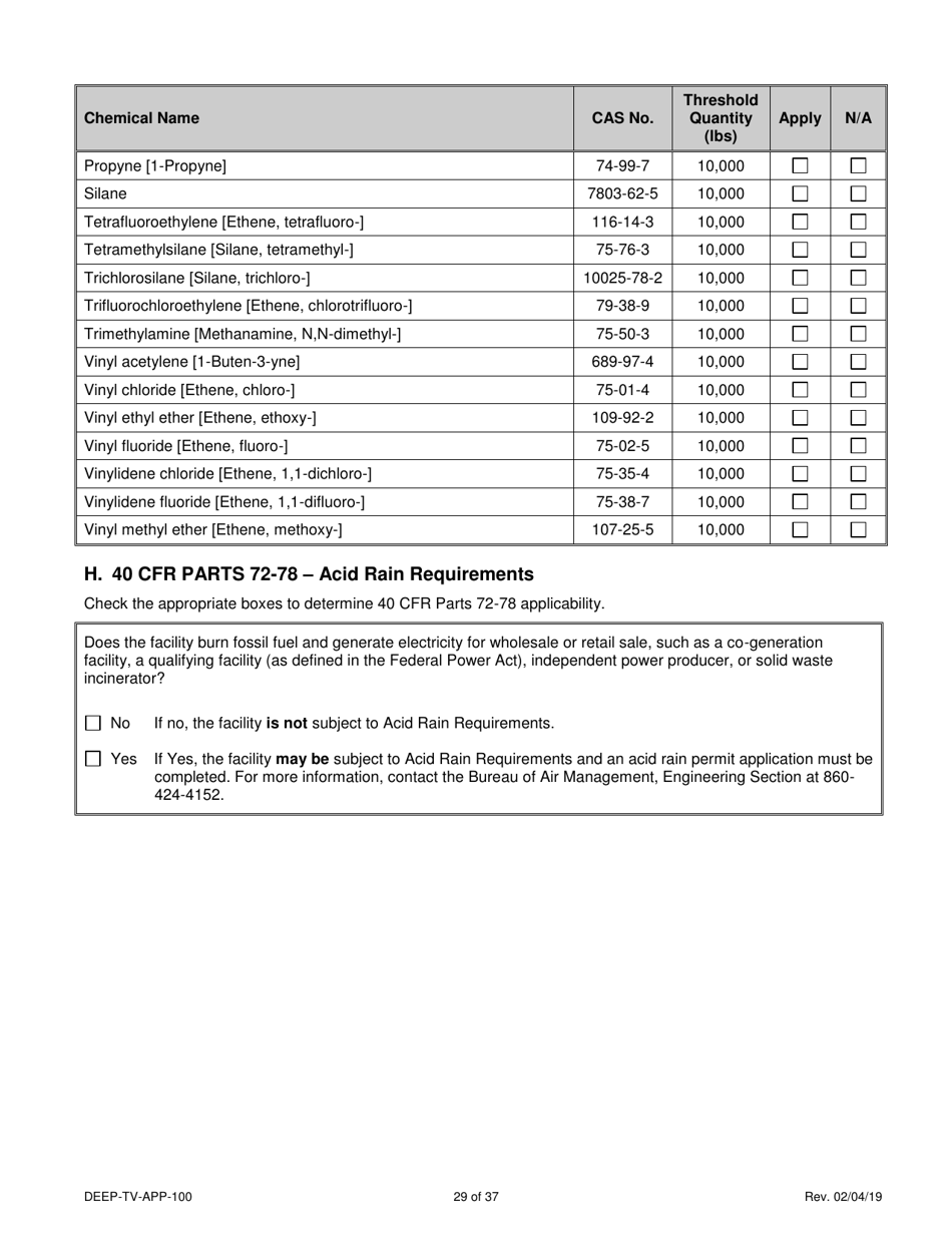 Form DEEP-TV-APP-100 New Title V Permit or Renewal of an Existing Title V Permit Application - Connecticut, Page 29