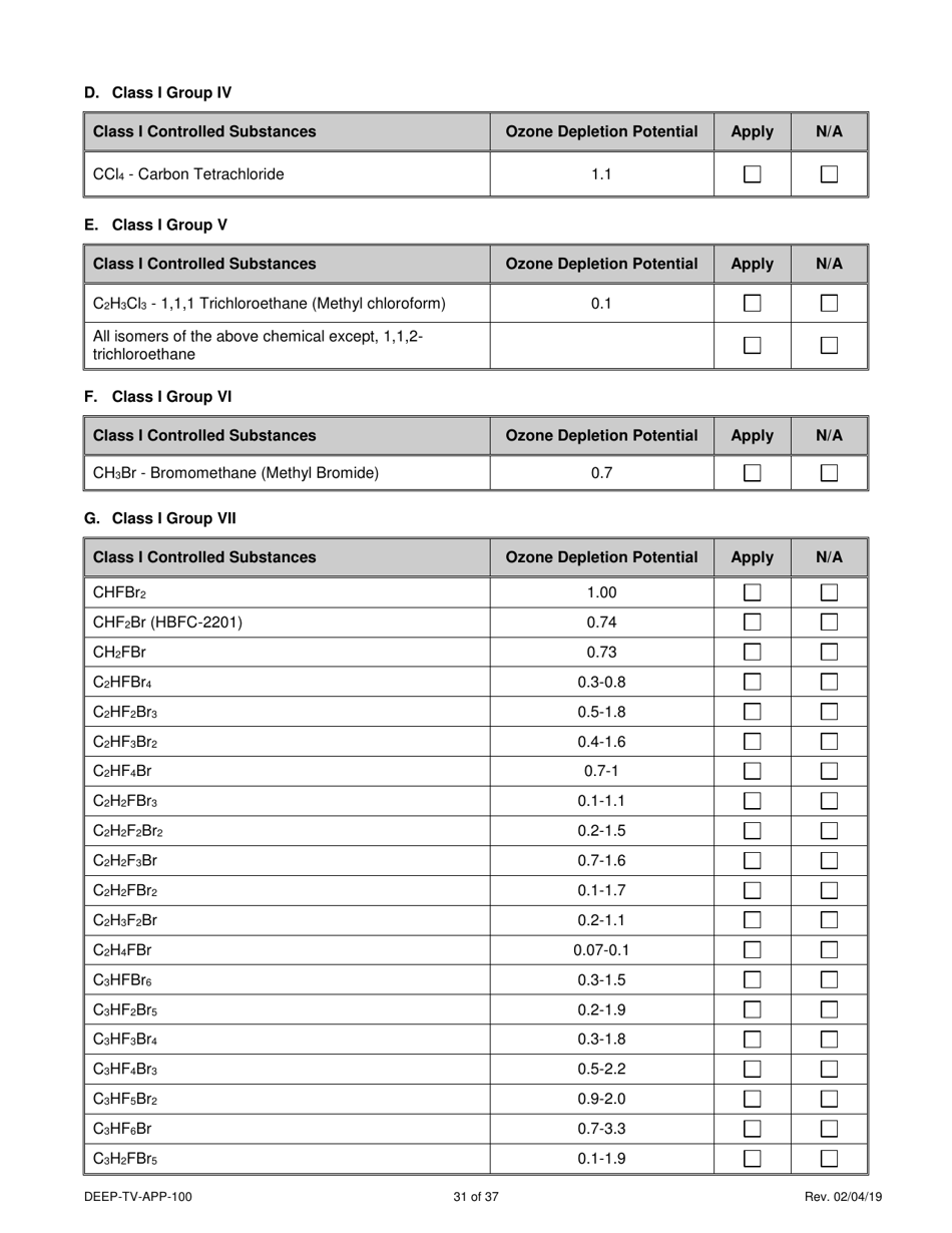 Form DEEP-TV-APP-100 New Title V Permit or Renewal of an Existing Title V Permit Application - Connecticut, Page 31
