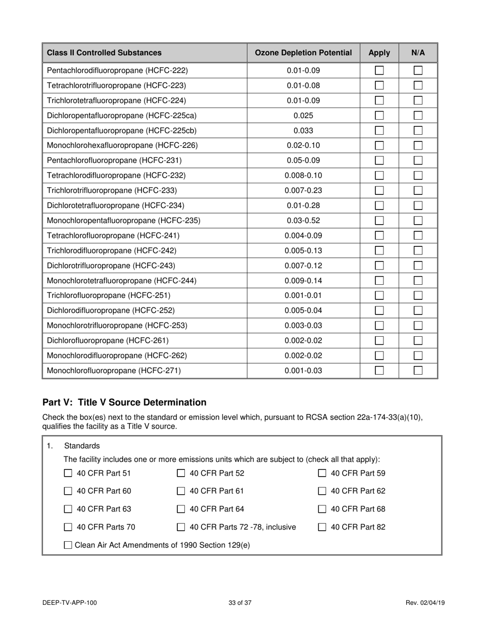 Form DEEP-TV-APP-100 New Title V Permit or Renewal of an Existing Title V Permit Application - Connecticut, Page 33