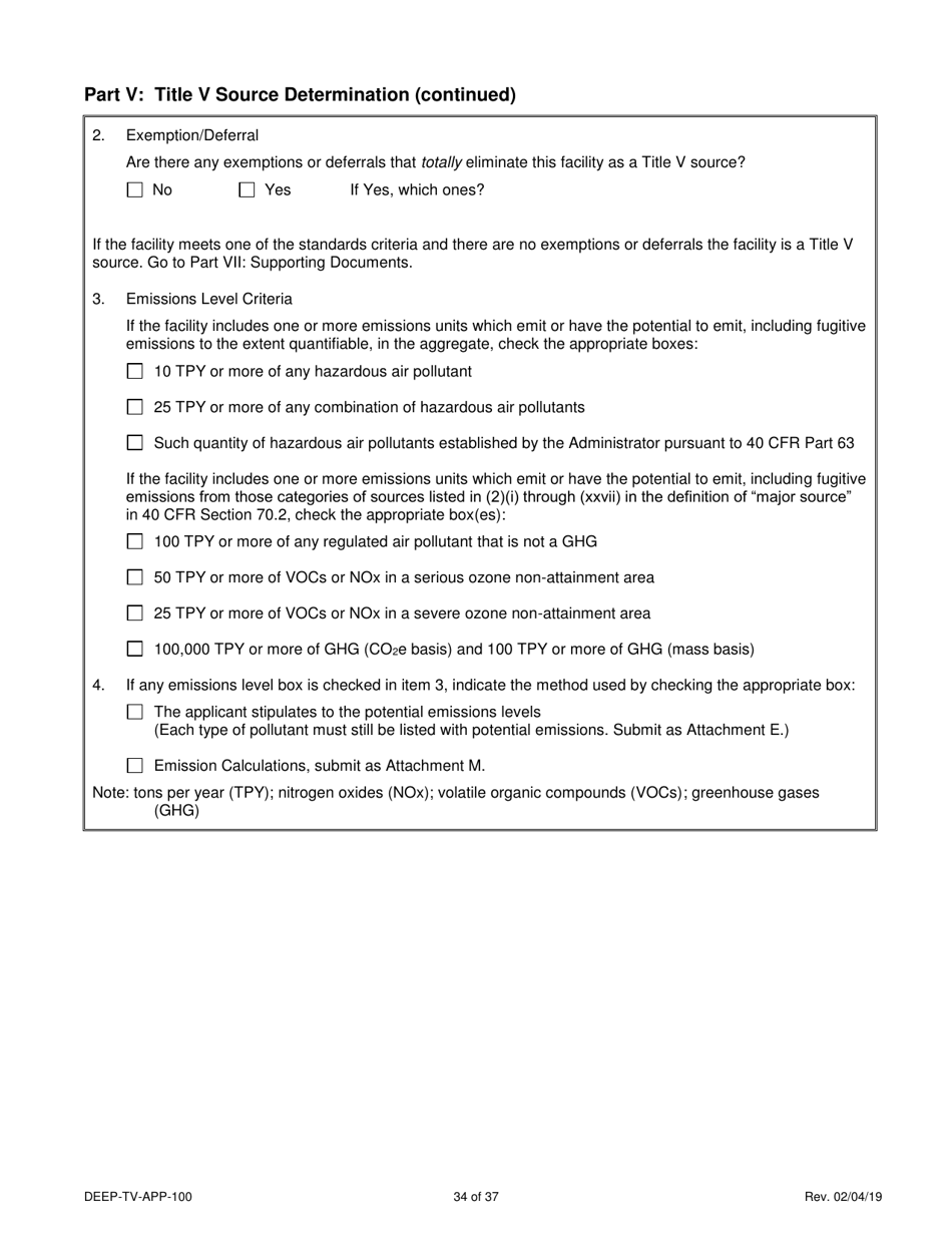 Form DEEP-TV-APP-100 New Title V Permit or Renewal of an Existing Title V Permit Application - Connecticut, Page 34
