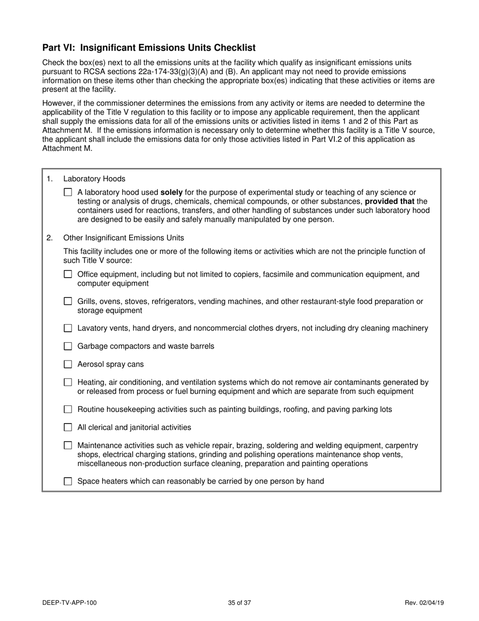 Form DEEP-TV-APP-100 New Title V Permit or Renewal of an Existing Title V Permit Application - Connecticut, Page 35