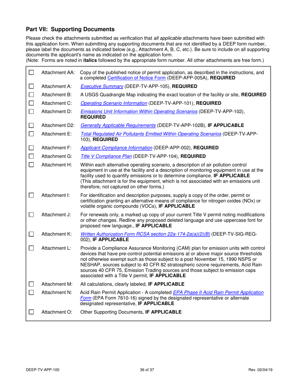 Form DEEP-TV-APP-100 New Title V Permit or Renewal of an Existing Title V Permit Application - Connecticut, Page 36
