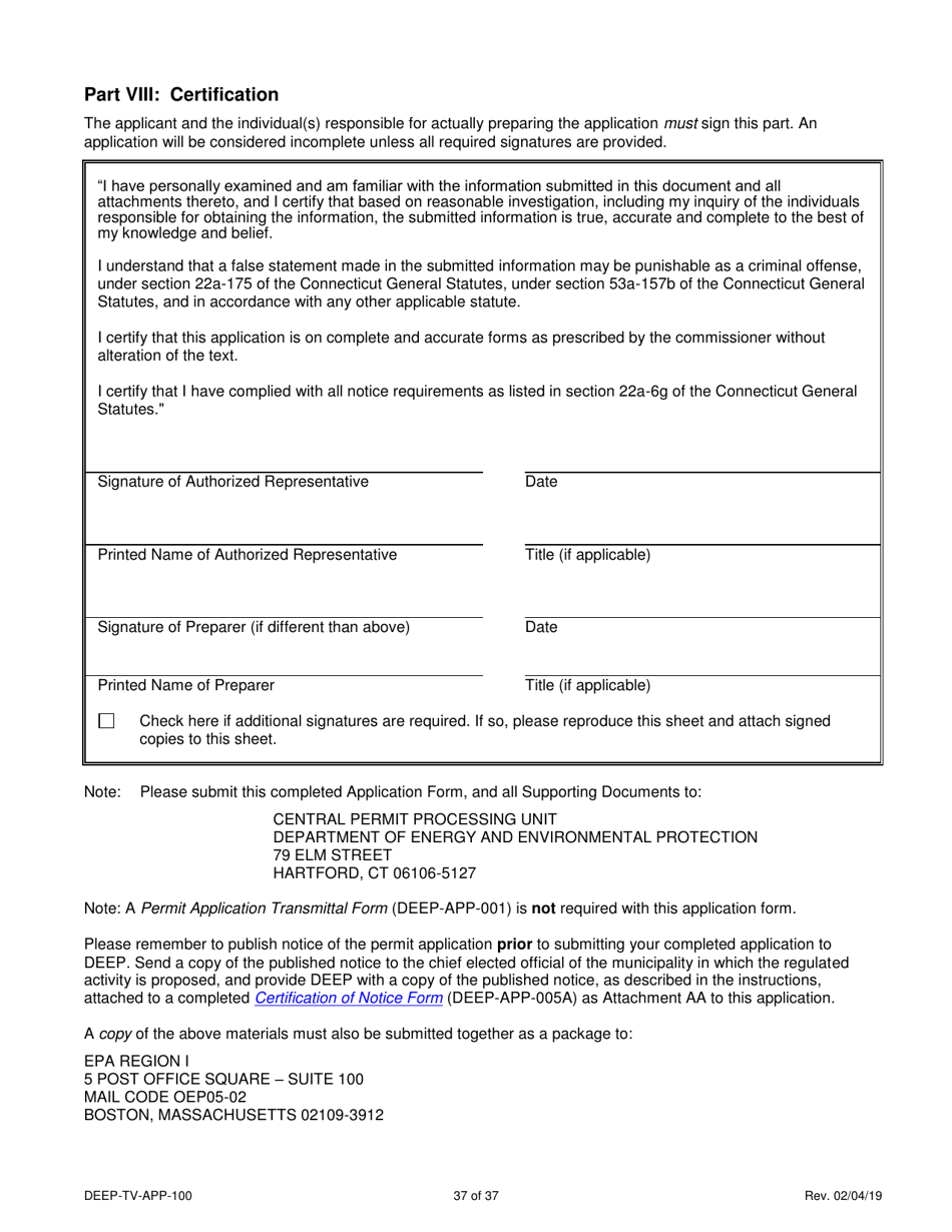 Form DEEP-TV-APP-100 New Title V Permit or Renewal of an Existing Title V Permit Application - Connecticut, Page 37