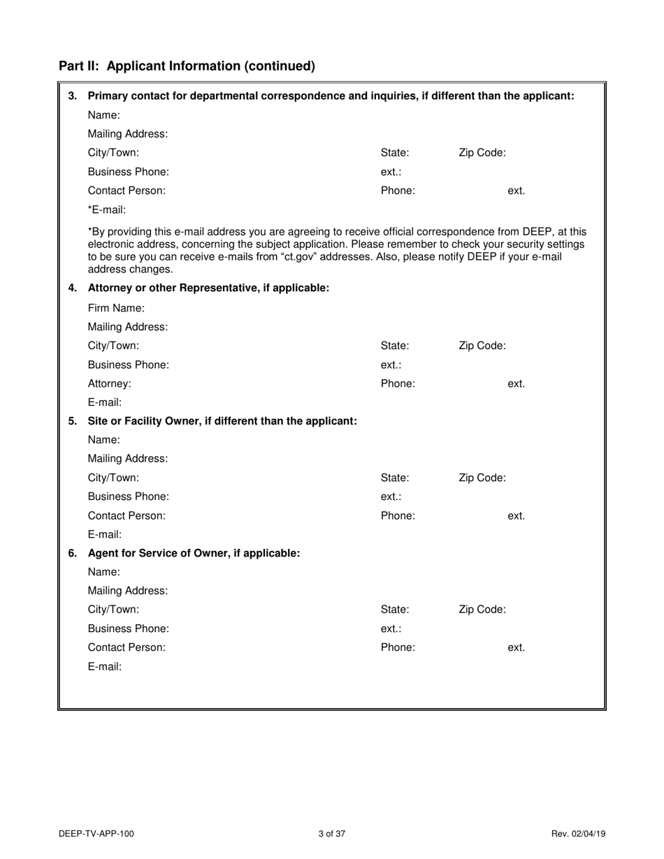Form DEEP-TV-APP-100 New Title V Permit or Renewal of an Existing Title V Permit Application - Connecticut, Page 3