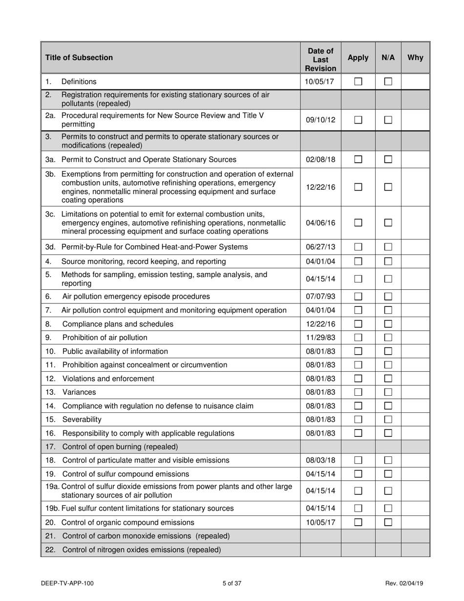 Form DEEP-TV-APP-100 New Title V Permit or Renewal of an Existing Title V Permit Application - Connecticut, Page 5