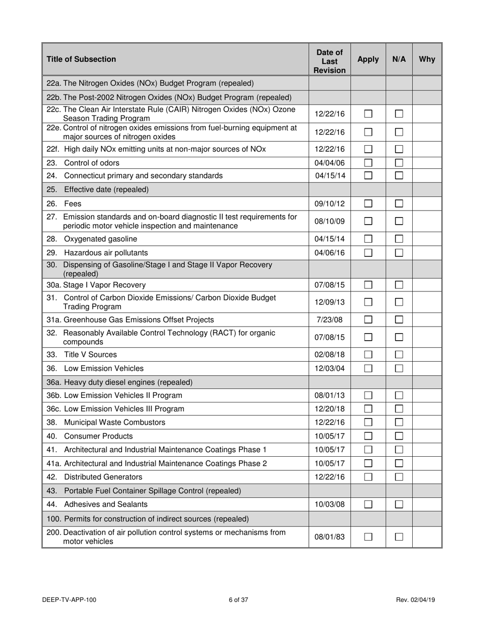 Form DEEP-TV-APP-100 New Title V Permit or Renewal of an Existing Title V Permit Application - Connecticut, Page 6