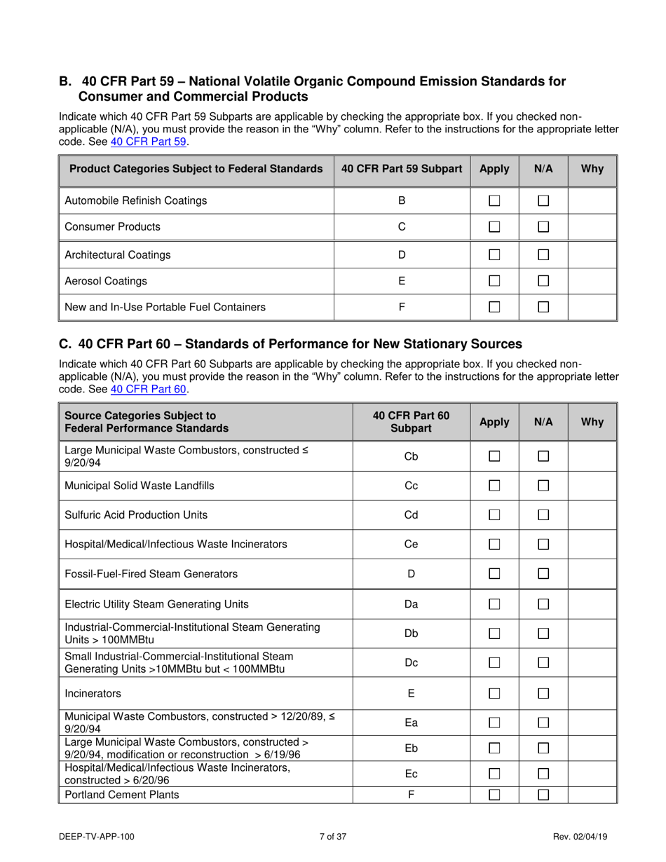 Form DEEP-TV-APP-100 New Title V Permit or Renewal of an Existing Title V Permit Application - Connecticut, Page 7