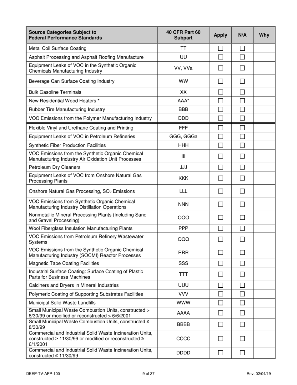 Form DEEP-TV-APP-100 New Title V Permit or Renewal of an Existing Title V Permit Application - Connecticut, Page 9