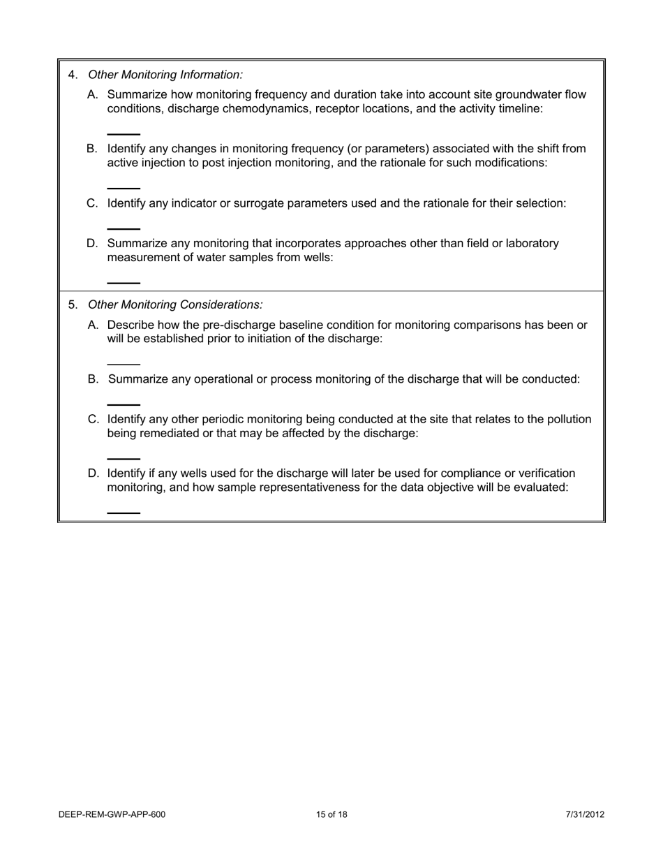 Form DEEP-REM-GWP-APP-600 Application for Emergency or Temporary Authorization to Discharge to Groundwater to Remediate Pollution - Connecticut, Page 15