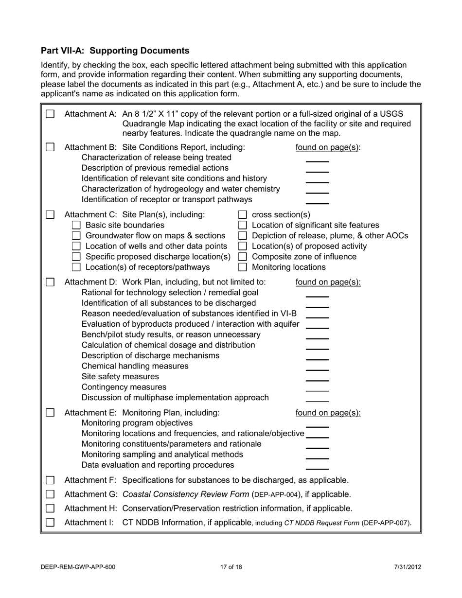 Form DEEP-REM-GWP-APP-600 Application for Emergency or Temporary Authorization to Discharge to Groundwater to Remediate Pollution - Connecticut, Page 17