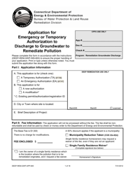 Form DEEP-REM-GWP-APP-600 Application for Emergency or Temporary Authorization to Discharge to Groundwater to Remediate Pollution - Connecticut