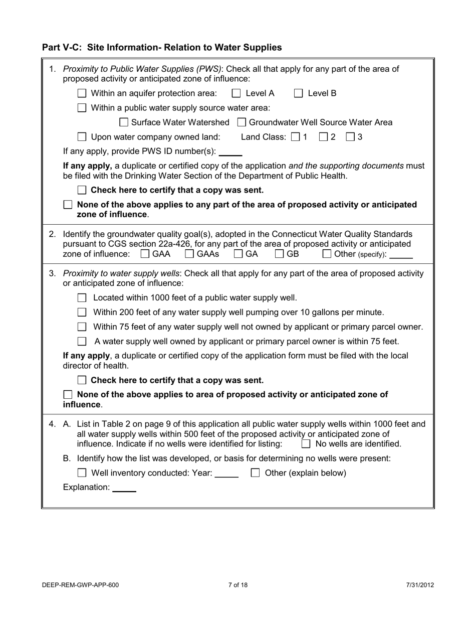 Form DEEP-REM-GWP-APP-600 Application for Emergency or Temporary Authorization to Discharge to Groundwater to Remediate Pollution - Connecticut, Page 7