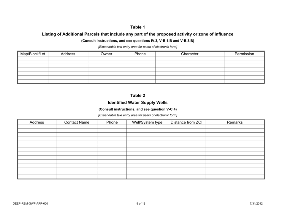 Form DEEP-REM-GWP-APP-600 Application for Emergency or Temporary Authorization to Discharge to Groundwater to Remediate Pollution - Connecticut, Page 9