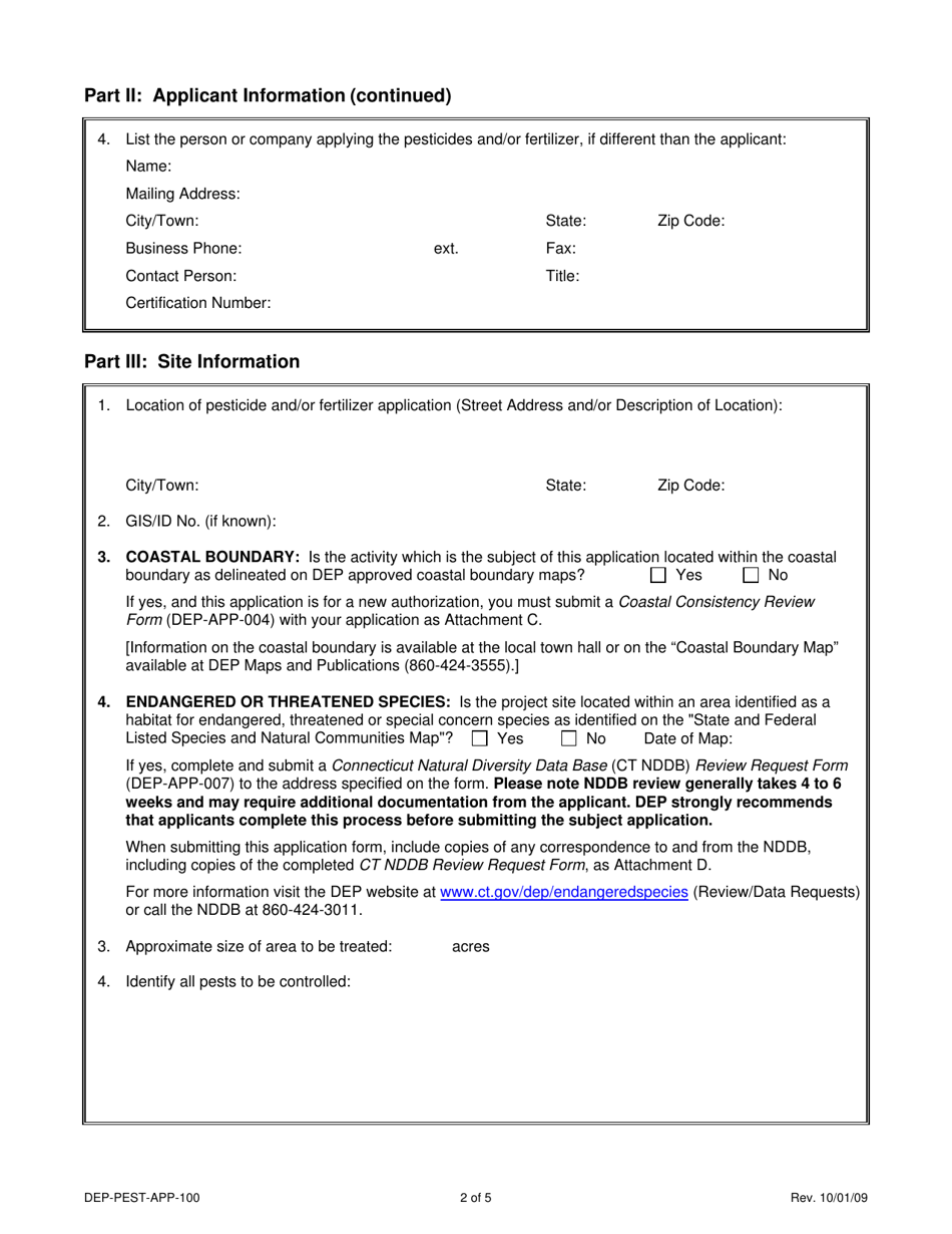 Form DEP-PEST-APP-100 Permit Application for Pesticide and / or Fertilizer Application by Aircraft - Connecticut, Page 2