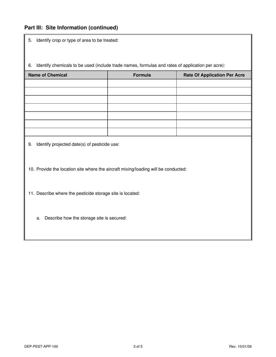 Form DEP-PEST-APP-100 Permit Application for Pesticide and / or Fertilizer Application by Aircraft - Connecticut, Page 3