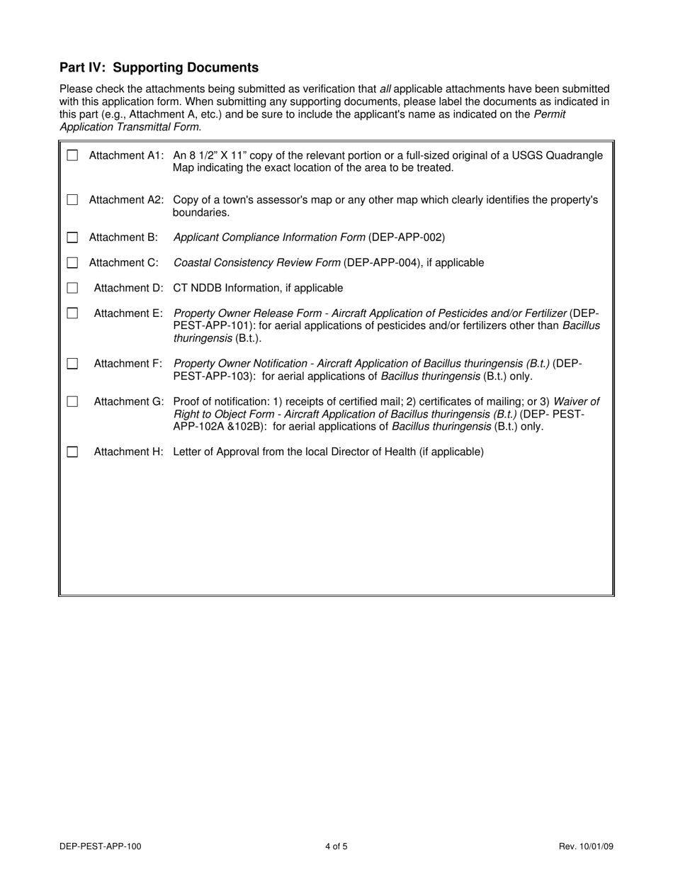 Form DEP-PEST-APP-100 Permit Application for Pesticide and / or Fertilizer Application by Aircraft - Connecticut, Page 4