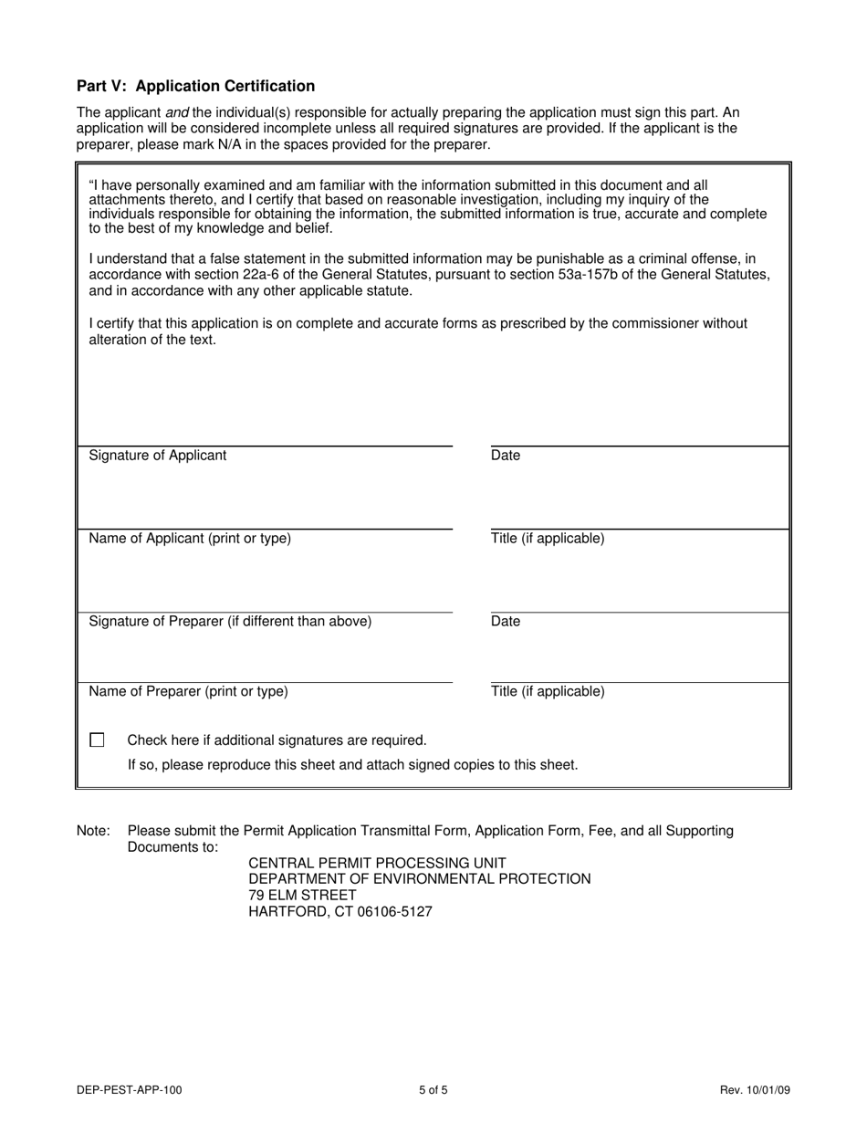 Form DEP-PEST-APP-100 Permit Application for Pesticide and / or Fertilizer Application by Aircraft - Connecticut, Page 5